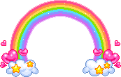Animated pixel rainbow on clouds
