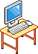Pixel art of a desk with a slim retro desktop computer