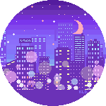 Animated pixel city at night