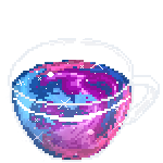 Pixel art of a glass cup with cosmic liquid